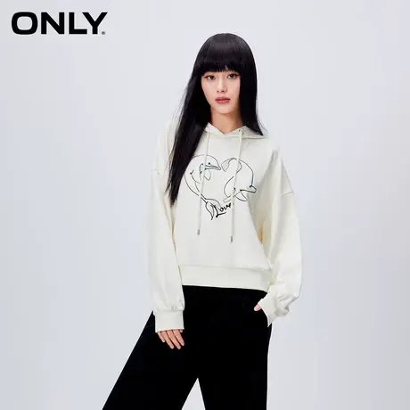 ONLY奥莱2023冬季新款时尚潮流休闲刺绣落肩连帽卫衣女商品大图