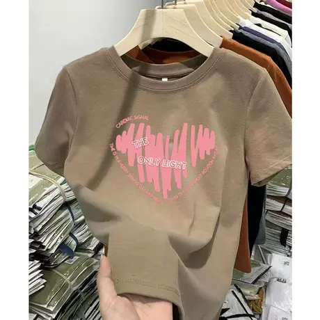 短袖t恤女韩版宽松大码百搭圆领上衣小个子印花内搭正肩打底衫夏商品大图