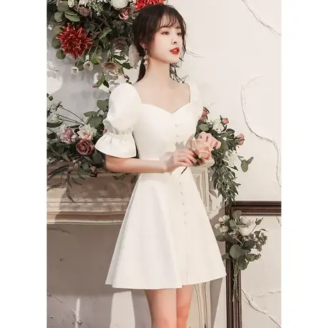 白色小晚礼服裙子平时可穿生日宴会订婚赫本法式短款气质连衣裙女图片
