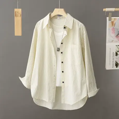 温柔系杏色衬衫女外穿2024早春季新款休闲上衣设计感小众纯棉衬衣图片