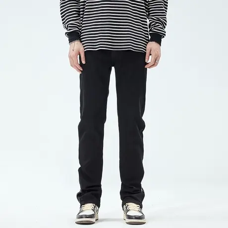 美式牛仔裤男2024新款宽松直筒春秋季潮牌潮流高街男士裤子黑色商品大图