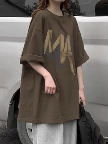 纯棉重磅短袖t恤女夏季2023新款原创设计感小众复古宽松半袖上衣商品大图