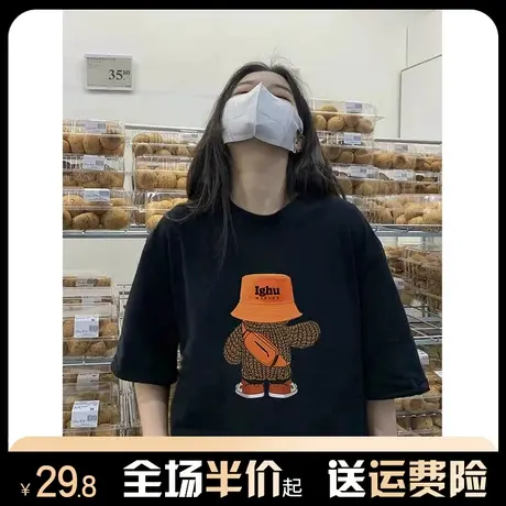 纯棉重磅美式复古短袖t恤女2024年新款爆款夏季宽松高街半袖上衣商品大图