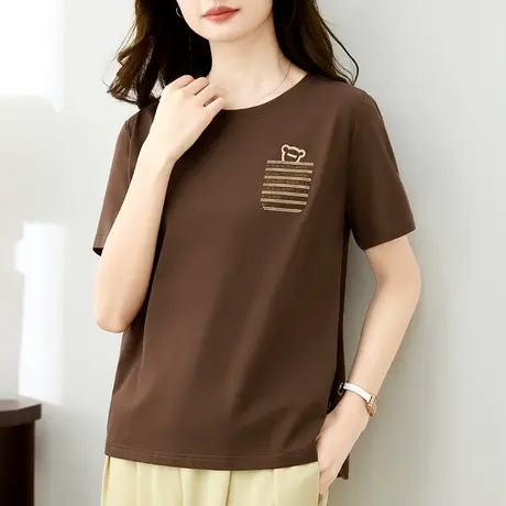 纯棉t恤女夏装短袖2024年新款精致设计感圆领上衣百搭半袖体恤衫商品大图