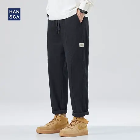 hansca直筒休闲裤男春季青少年日系复古宽松潮流拼接工装大码长裤商品大图
