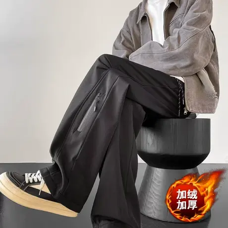 冲锋裤子男冬季加绒加厚保暖拉链防水登山裤痞帅宽松直筒休闲长裤商品大图