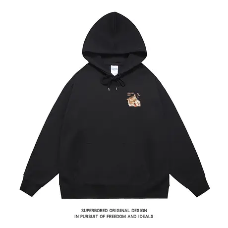 春秋季国潮趣味卡通小老虎印花连帽卫衣男潮牌宽松休闲情侣帽衫图片