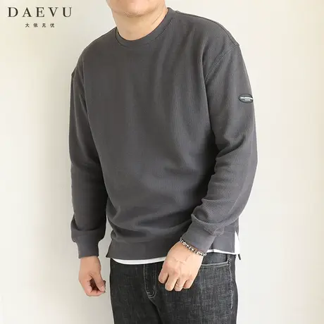 DAEVU秋新款深灰华夫格大号潮胖子加肥加大码男款圆领长袖卫衣商品大图