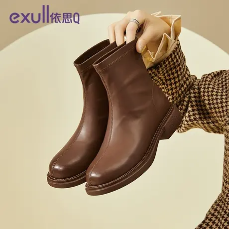 exull/依思Q粗跟靴女2023新款秋冬女鞋单靴靴子简约风女士小短靴图片