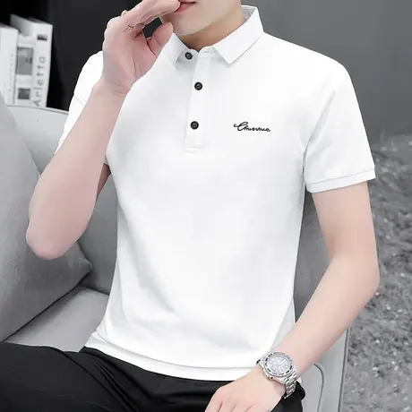 莫代尔冰丝polo衫男短袖翻领t恤潮牌夏季纯色白色有领上衣服体恤商品大图