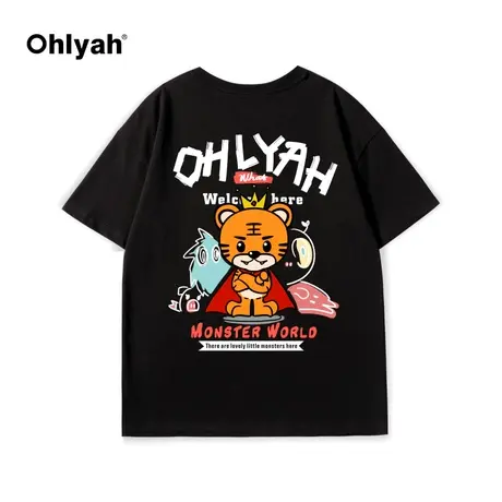 Ohlyah潮牌黑色长袖T恤女2023春秋新款内搭韩版宽松纯棉打底上衣图片