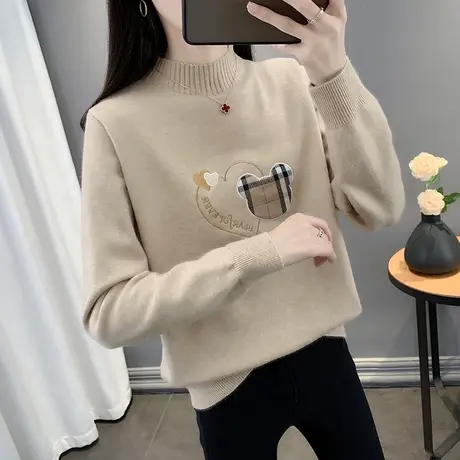 2023年秋冬新款短款针织衫爱心毛衣女宽松内搭加厚半高领打底衫女图片