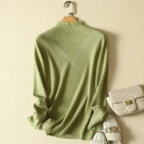 秋冬2023年新款蕾丝半高领针织衫女士内搭修身毛衣打底长袖女上衣商品大图