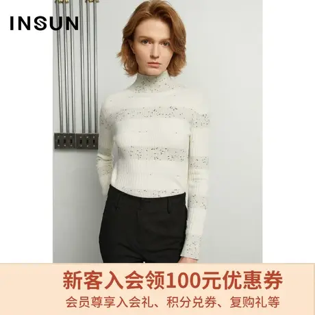 恩裳商场同款冬季时尚撞色拼接修身线条设计高领毛针织衫图片