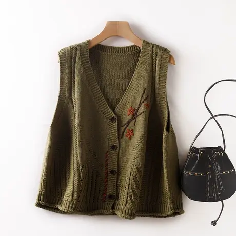 复古手工钩花针织马甲女秋冬款小众设计镂空文艺宽松短外套叠穿厚图片