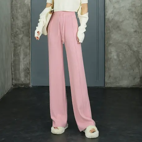 粉色软糯针织阔腿裤女秋冬2023新款高腰减龄显瘦长裤直筒休闲裤子商品大图