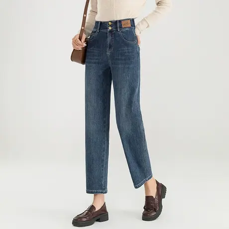 高腰潮牌牛仔裤女2023年新款宽松大码女裤春秋妈妈裤子九分哈伦裤商品大图