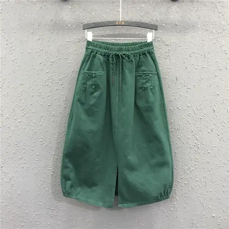 港风复古半身裙女中长款秋季新款高腰A字花苞裙开叉显瘦牛仔裙潮图片