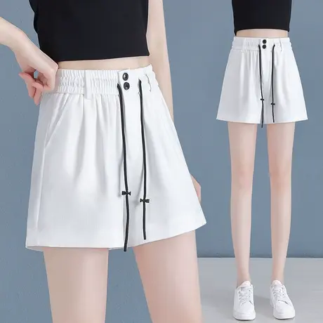 运动休闲短裤女夏季松紧高腰冰丝抽绳阔腿裤小个子跑步外穿热裤子图片