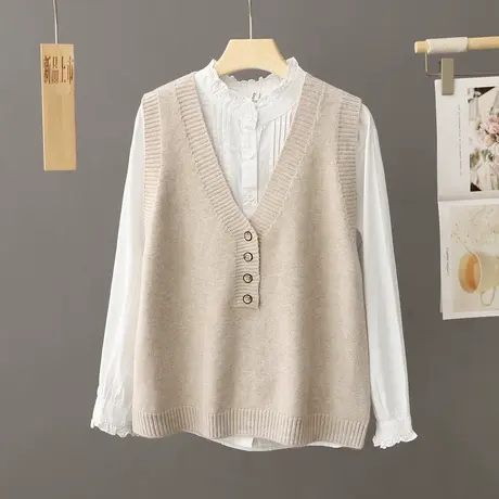 韩版针织马甲背心女士坎肩宽松套头无袖毛衣马夹外搭叠穿春秋上衣图片