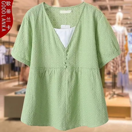 纯棉短袖上衣夏季新款中年妈妈洋气时尚绣花小衫中长款大码女T恤商品大图