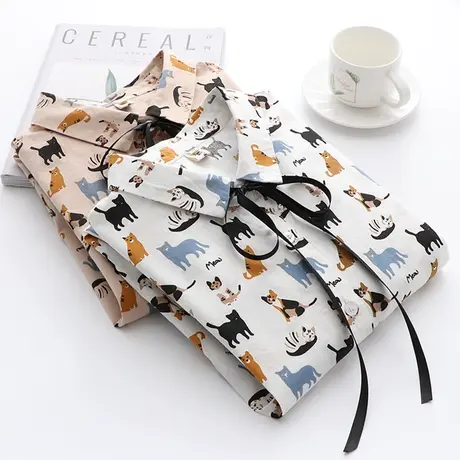 韩版纯棉衬衫女外穿百搭2021年春秋新款复古港味印花长袖衬衣上衣图片