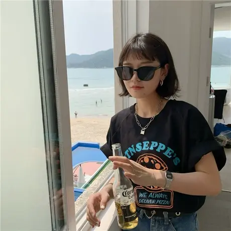 原创饼干2023新款百搭创意短袖半袖纯棉T恤女ins上衣ulzzang盐系图片