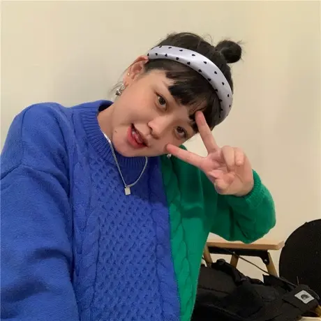 红续oversize小个子撞色拼接复古麻花宽松圆领毛衣女2023秋冬新款图片