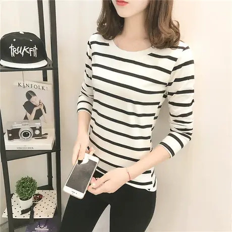 2023年新款春秋洋气百搭内搭条纹长袖t恤上衣服秋冬季打底衫女装图片