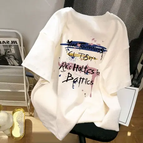 纯棉重磅短袖t恤女小个子夏季2023新款美式复古宽松港味chic上衣商品大图