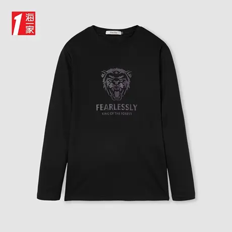 海一家时尚印花圆领内搭新款基础休闲日常长袖T恤男图片