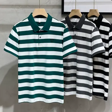 条纹短袖POLO衫男丝光棉2023新款夏季翻领t恤商务休闲半袖男上衣商品大图
