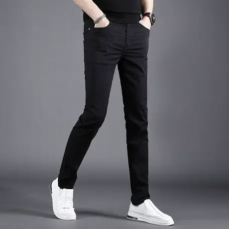 纯黑色牛仔长裤男秋季新款修身小脚青年潮牌弹力百搭休闲男装裤子商品大图