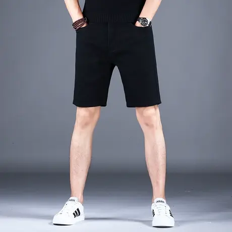 男士宽松黑色牛仔短裤男春秋男款裤子男大码五分男款高端弹力百搭商品大图
