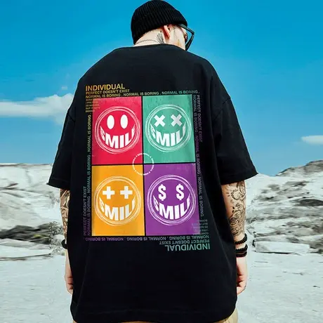 小恶魔胖子潮牌嘻哈短袖T恤男宽松国潮半袖大码oversize体恤ins夏商品大图