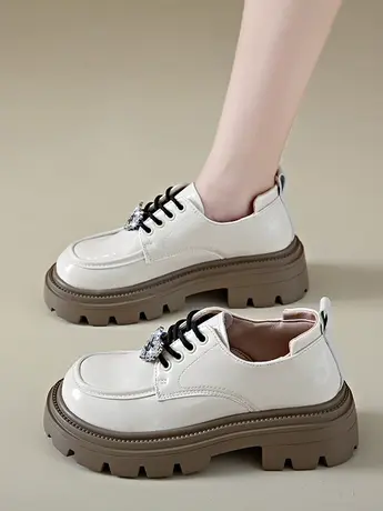 英伦风小皮鞋女2023春季爆款厚底增高乐福鞋百搭配裙子玛丽珍单鞋图片