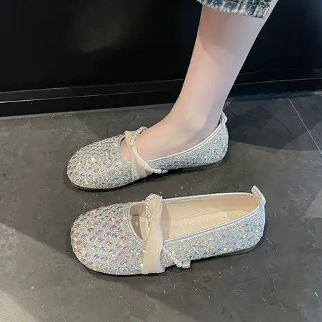 2023秋季新款浅口玛丽珍鞋珍珠水钻仙女风温柔鞋平底软底孕妇单鞋商品大图