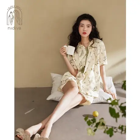 妮狄娅2023睡衣女夏季纯棉短袖短裤碎花田园风薄款夏天家居服套装商品大图