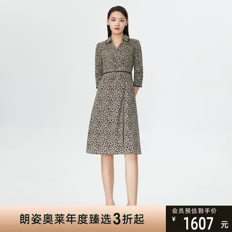 朗姿 春秋简约印花连衣裙九分袖百搭中长裙线下商场同款商品大图