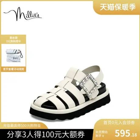 millie's/妙丽2023夏季新款羊皮时尚猪笼镂空女凉鞋35716BL3图片