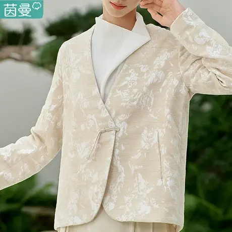 茵曼旗舰店新中式国风毛呢短外套女2023新款秋冬季上衣短款高端商品大图