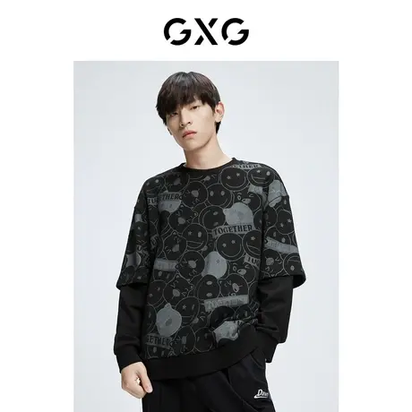 【新款】GXG男装 秋季男时尚图案圆领卫衣男GHC131003H商品大图