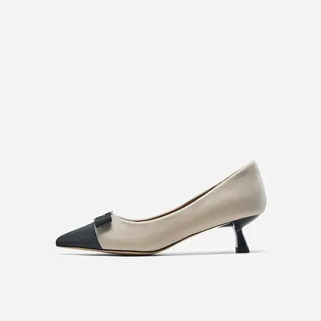 Nine West/玖熙2023年冬季新款高跟鞋女织物丝绒礼结尖头猫跟单鞋图片