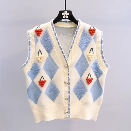 小樱桃针织马甲女冬季2023年新款学院风洋气减龄无袖毛衣开衫背心商品大图