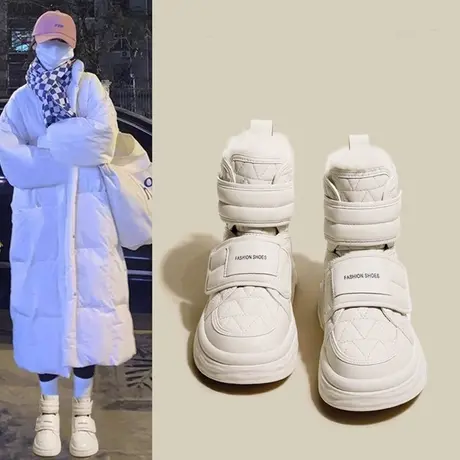 时尚爆款羊毛加厚雪地靴女2023冬季新款时尚魔术贴加绒厚底靴子潮图片