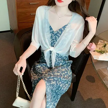 短袖冰丝防晒衣女薄款开衫披肩夏季配裙子短款上衣女外搭罩衫洋气商品大图