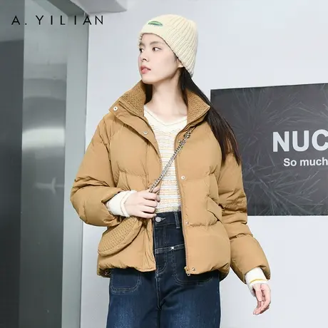 阿依莲2023新款短款羽绒服女冬小个子白鸭绒立领防风保暖外套红色图片