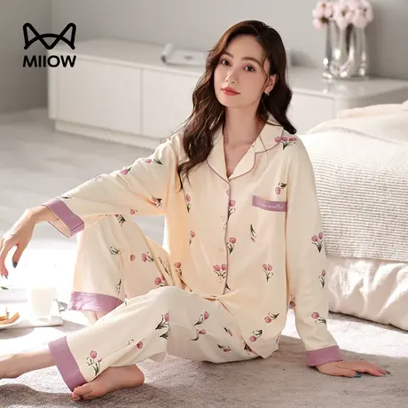 春秋女生睡衣家居服长袖宽松柔软亲肤可爱薄款可外穿简约时尚舒适商品大图