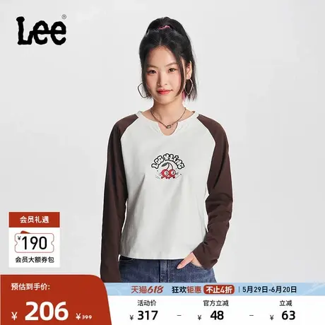 Lee舒适版撞色印花米白色女长袖T恤休闲潮流LWT0089203RX图片