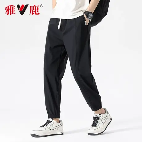 雅鹿束脚裤男士冰丝凉感免烫微弹2025春夏新款系带运动休闲长裤子商品大图